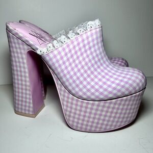 YRU Pink Gingham Platform Clogs Mules Size 7M Dolls Kill 6" Heels